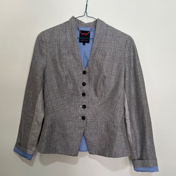 Ted Baker London Plaid Blazer with Patchwork on Elbow in Size 3